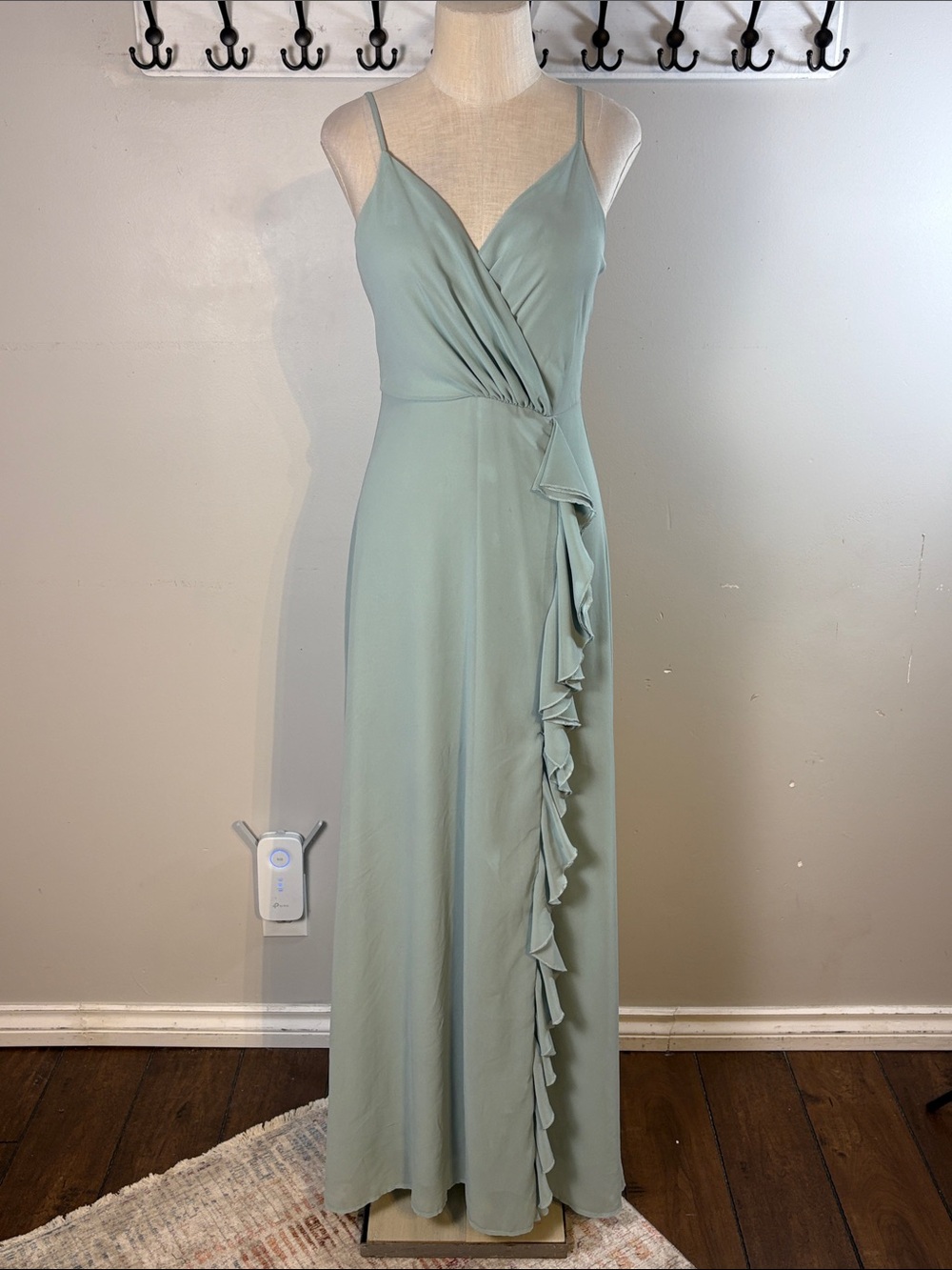Sage Green Ruffled high slit evening gown Size medium